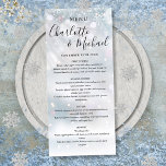 Winter Snowflakes Signature Script Wedding Menu<br><div class="desc">Winter snowflakes elegant signature script wedding menu card featuring signature style names,  this modern menu card can be personalised with your details in chic black lettering. Designed by Thisisnotme©</div>