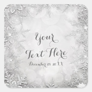 Winter Snowflakes Silver & White Party Favour Square Sticker