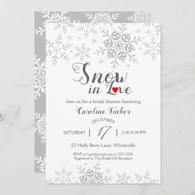 Winter Snowflakes Snow in Love Bridal Shower Invit Invitation (Front/Back)