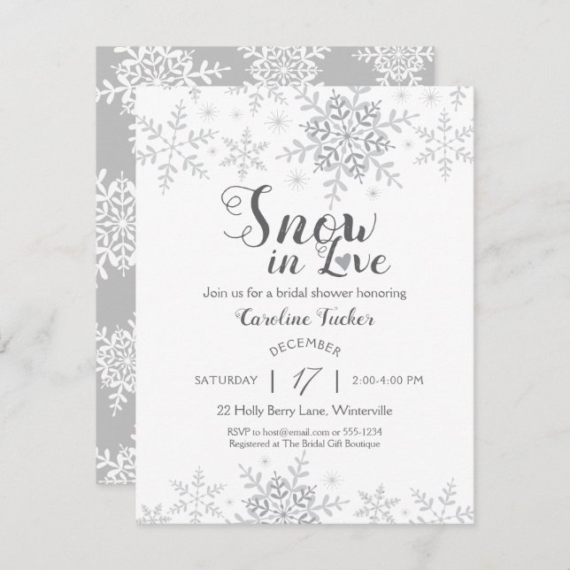 Winter Snowflakes Snow in Love Bridal Shower Invitation (Front/Back)
