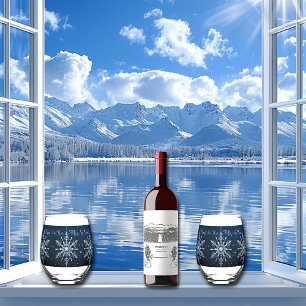 Winter Snowflakes Sparkle Stars  Happy New Year Stemless Wine Glass