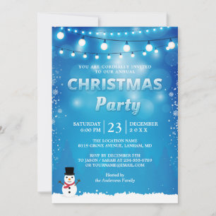 Winter Snowflakes String Lights Christmas Party Invitation