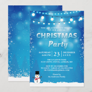 Winter Snowflakes String Lights Christmas Party Invitation
