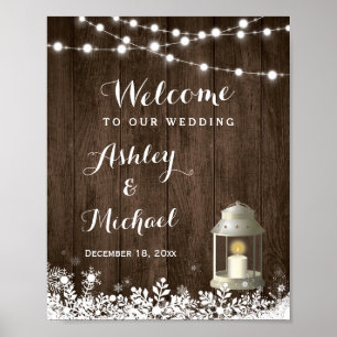 Winter Snowflakes String Lights Wedding Sign