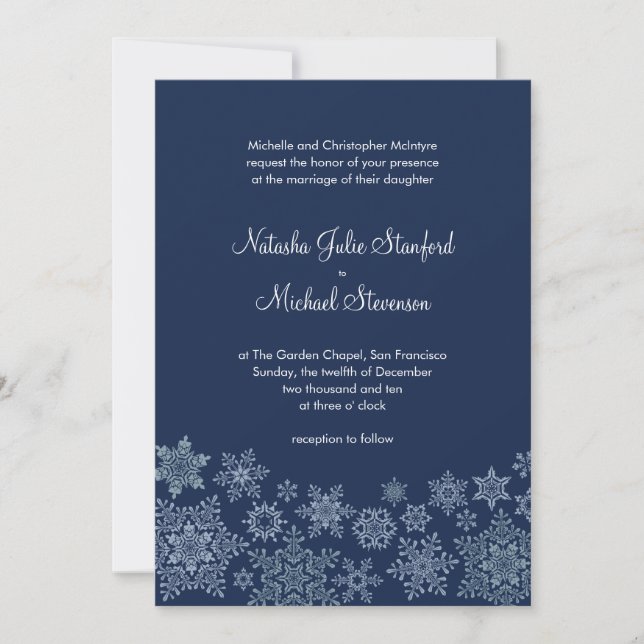 Winter Snowflakes Wedding Invitation 5 x 7 Card (Front)