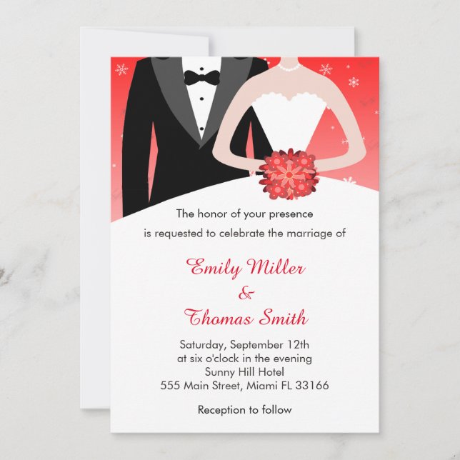 Winter Snowflakes Wedding Invitation Bride Groom (Front)