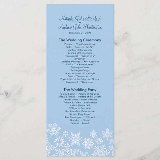 Winter Snowflakes Wedding Program Photo Keepsake Programme (Front)