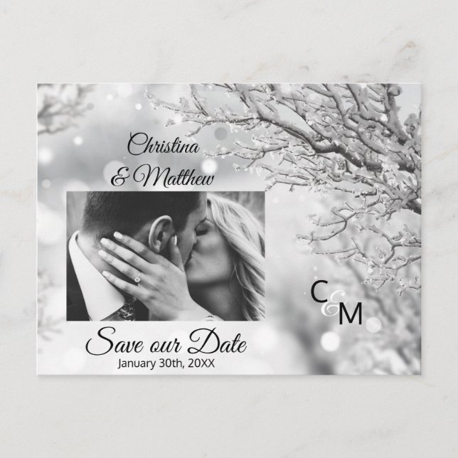 Winter Snowflakes Wedding SAVE OUR DATE | PHOTO Announcement Postcard (Front)