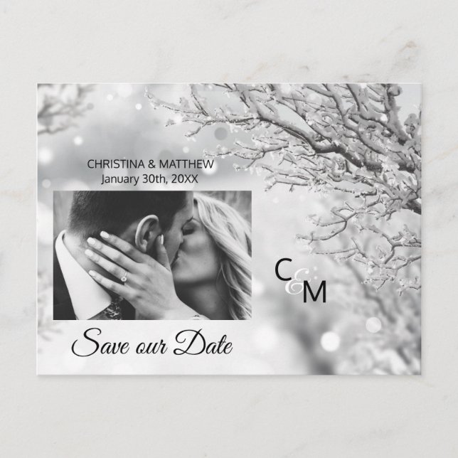 Winter Snowflakes Wedding SAVE OUR DATE | PHOTO Announcement Postcard (Front)