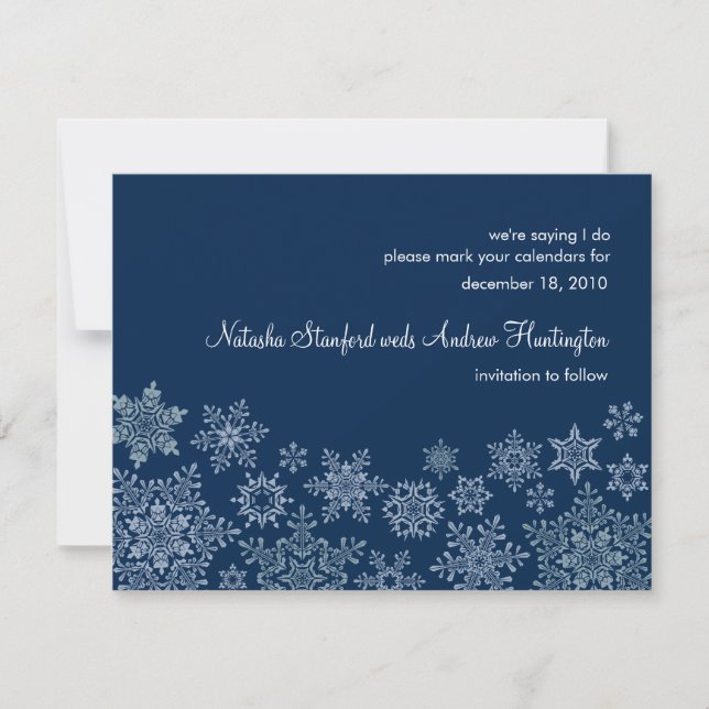 Winter Snowflakes Wedding Save the Date Card (Front)