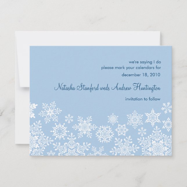 Winter Snowflakes Wedding Save the Date Card (Front)