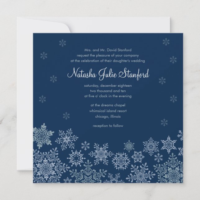 Winter Snowflakes Wedding Square Invitation Card (Front)