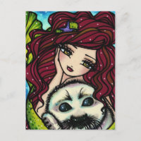 Winter Snowflakes White Seal Mermaid Art Fantasy