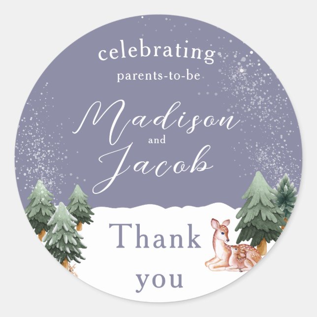 Winter Snowglobe Baby Shower Classic Round Sticker (Front)