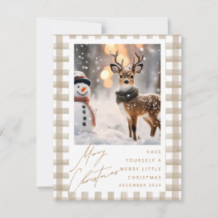 Winter Snowman and Cute Deer Holiday Card