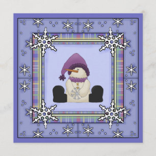 Winter Snowman and Snowflakes Girls Baby Shower Invitation