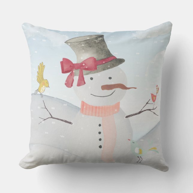 Winter Snowman animal snow animal illustration Cushion (Front)