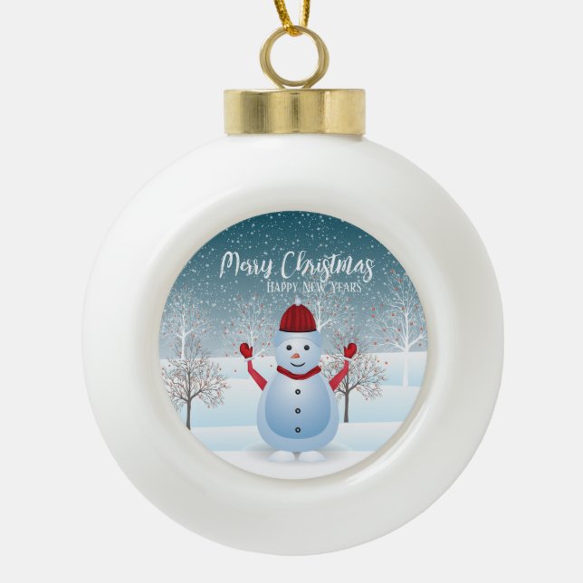 Winter Snowman Ball Christmas Ornament (Front)