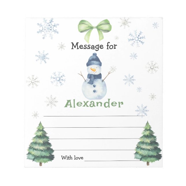 Winter Snowman birthday time capsule message Notepad (Front)