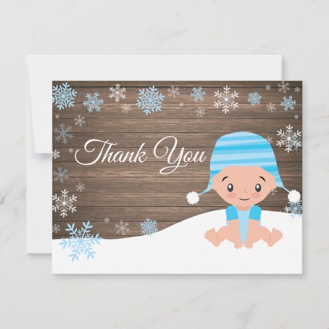 Winter Snowman Blue Thank You Card (Front)