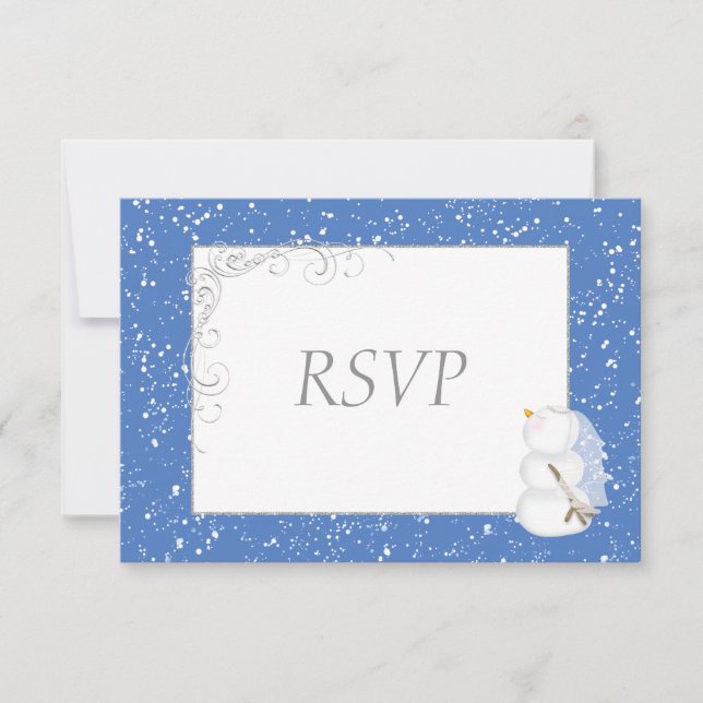 Winter Snowman Bride & Groom Wedding RSVP (Front)