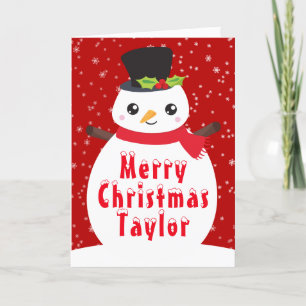 Winter Snowman Bright Red Merry Christmas Holiday 