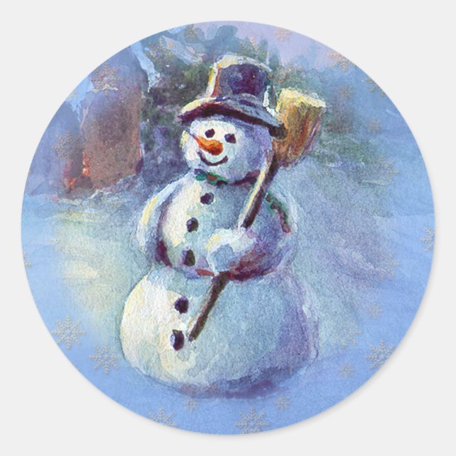 WINTER SNOWMAN by SHARON SHARPE Classic Round Sticker (Front)