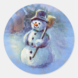 WINTER SNOWMAN by SHARON SHARPE Classic Round Sticker