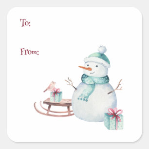 Winter Snowman Christmas To From Customisable  Square Sticker
