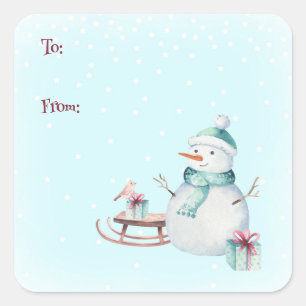 Winter Snowman Christmas To From Customizable Square Sticker