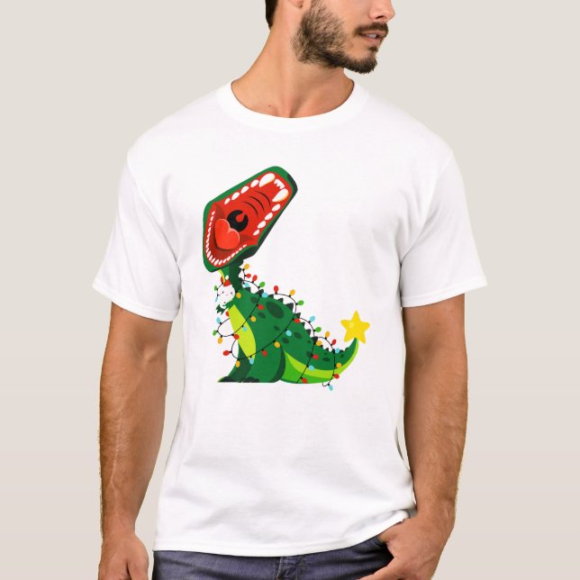 Winter Snowman Christmas Tree T-Rex Dinosaur  T-Shirt (Front)