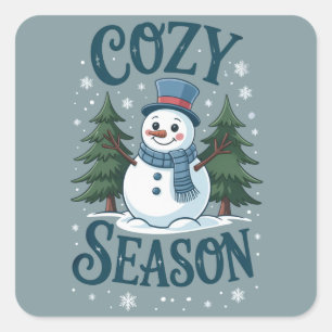 Winter Snowman Cosy Season Tree Christmas Holiday Square Sticker