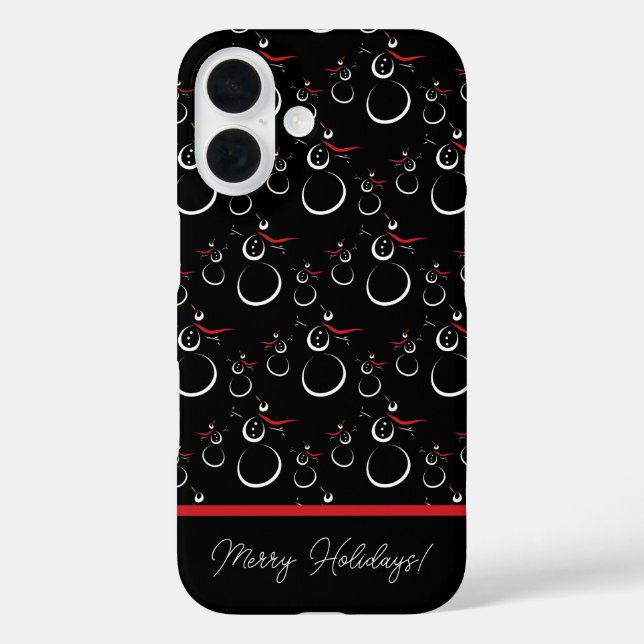 Winter Snowman Family Pattern Merry Holidays Black Case-Mate iPhone Case (Back)