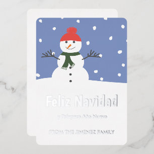 Winter Snowman Feliz Navidad  y Prospero Año Nuevo Foil Holiday Card