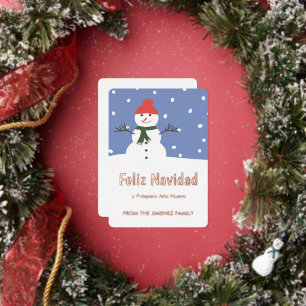 Winter Snowman Feliz Navidad y Prospero Año Nuevo Foil Holiday Card