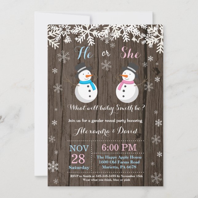 Winter Snowman Gender Reveal Invitation (Front)