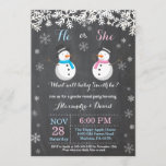 Winter Snowman Gender Reveal Invitation<br><div class="desc">Winter Snowman Gender Reveal Invitation. White Snowflake. He or She. Boy or Girl. Pink and Blue. Christmas Holiday Gingerbread Man. Chaklboard Background. Black and White. For further customisation,  please click the "Customise it" button and use our design tool to modify this template.</div>