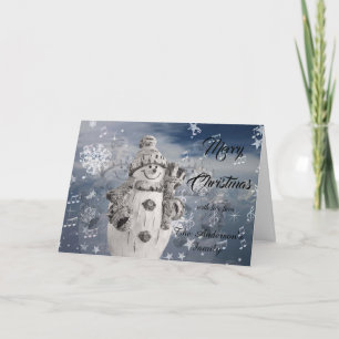 Winter Snowman Grey White Merry Christmas Folded Card