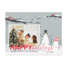 Winter Snowman happy holidays family greeting card