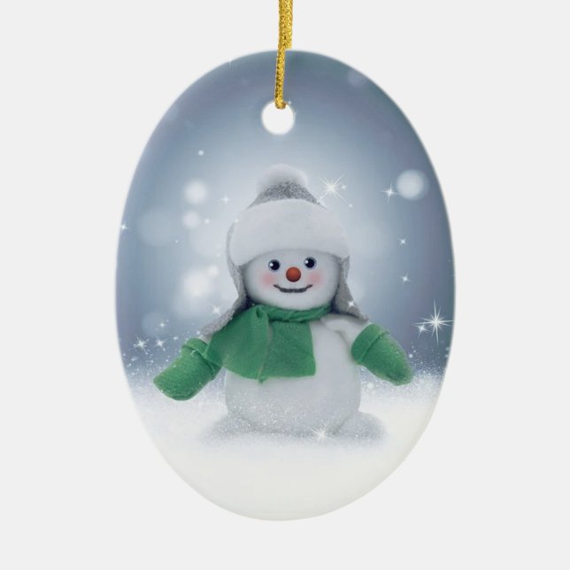 Winter Snowman in Green Ceramic Tree Decoration (Front)