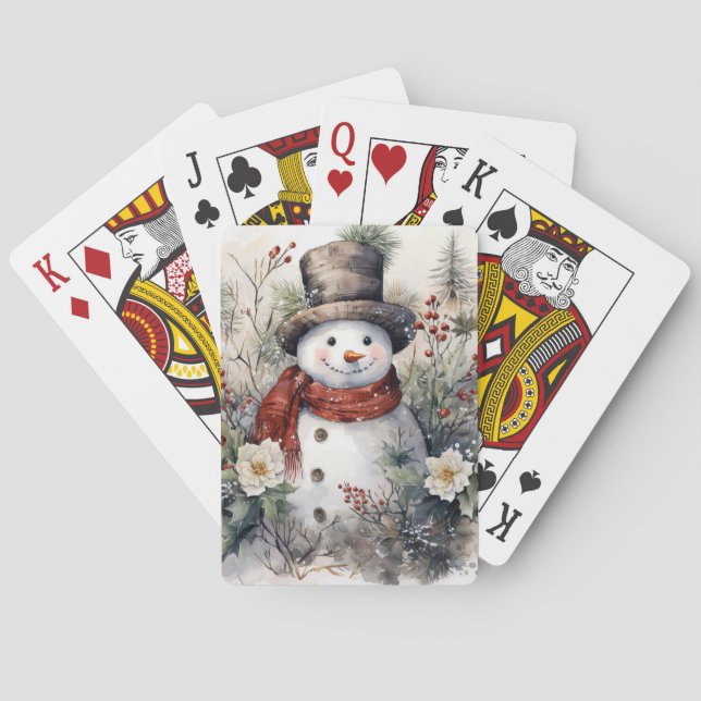 Winter Snowman in Red Scarf Playing Cards (Back)