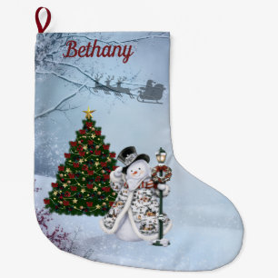 Winter Snowman Large Christmas Stocking
