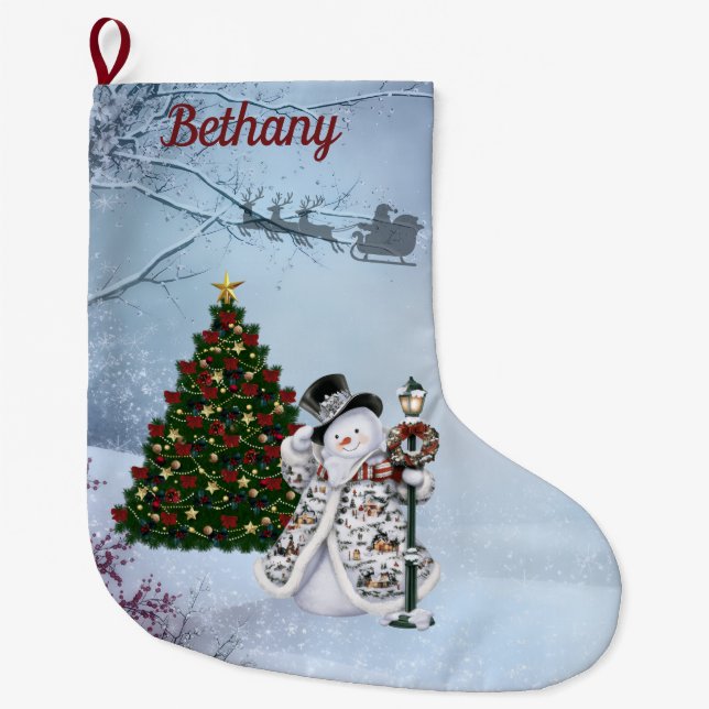 Winter Snowman Large Christmas Stocking (Front)