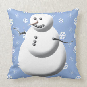 Winter Snowman Light Blue And White Holiday Cushion