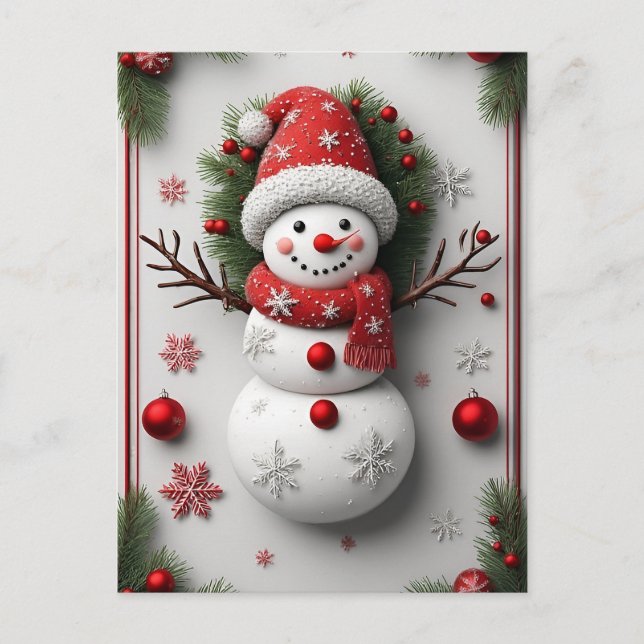 🎄 Winter Snowman Pine Charm ❄️ Festive Christmas Postcard (Front)