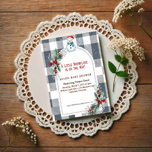 Winter Snowman Plaid Baby Shower Invitation Postcard