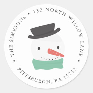 Winter Snowman Return Address Classic Round Sticker