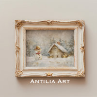 Winter Snowman Scene Painting Rustic Christmas