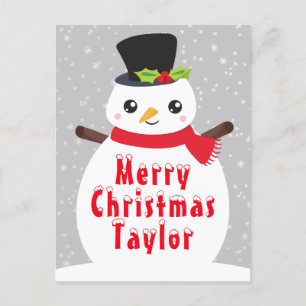 Winter Snowman Silver Grey Merry Christmas Holiday