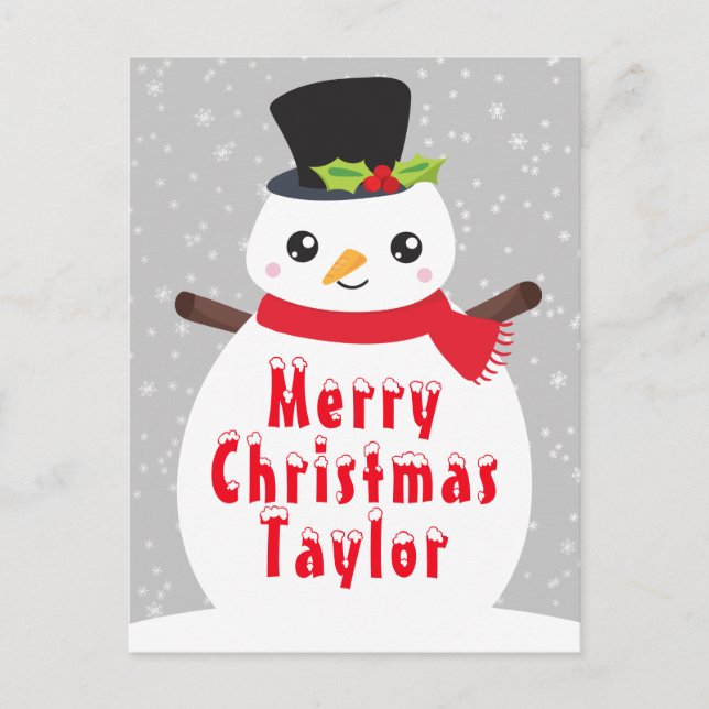 Winter Snowman Silver Grey Merry Christmas Holiday (Front)